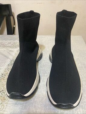 Black Knit Sock Booties with White Contrast Sole